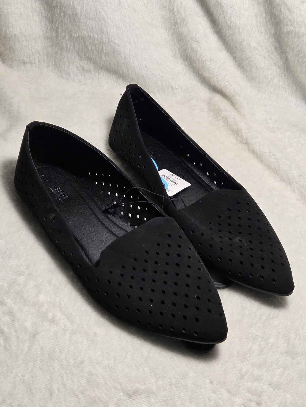 Ardene Women's 10 Black Suede Feel Cutout Flats Soft Comfort Pointed Toe